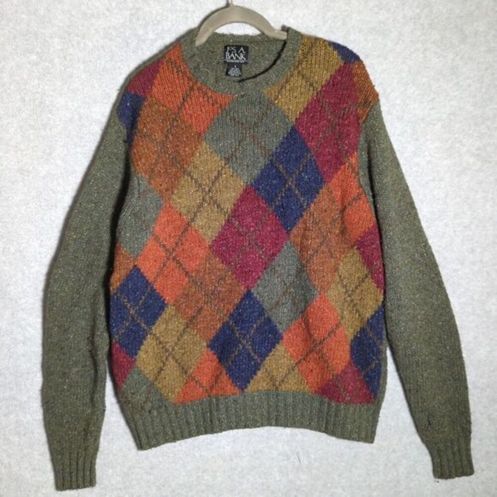 Jos. A. Bank Argyle Wool Blend‎ Multi Knit Sweater S Collegiate Grampa Retro Y2K